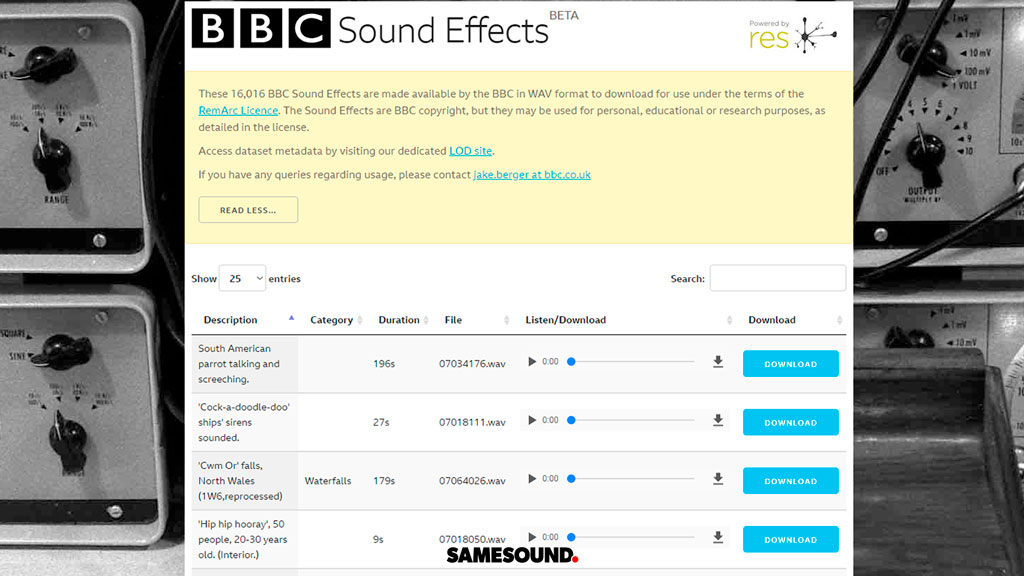 Бесплатные сэмплы BBC Sound Effects