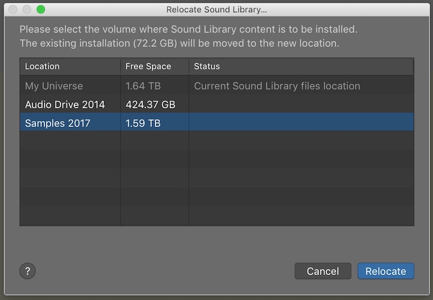 Как перенести библиотеку звуков Logic Pro X на внешний жесткий диск