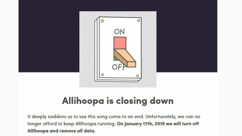 Allihoopa закрывается, приложение Allihoopa Figure закрыто