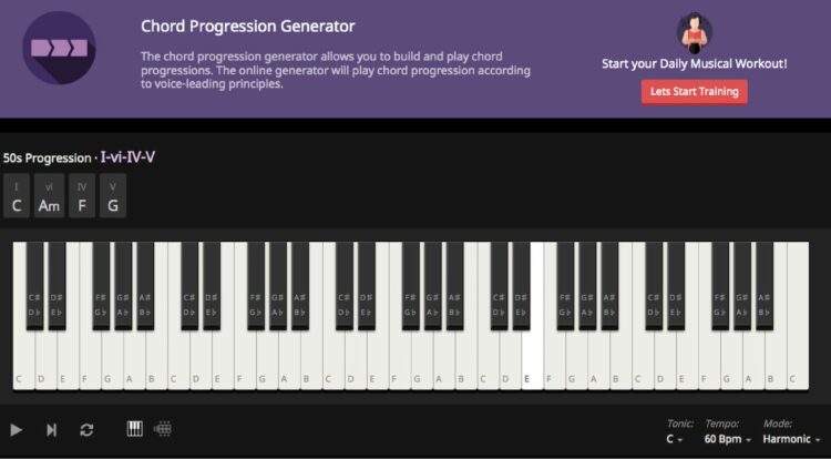 Генератор последовательностей аккордов ToneGym Chord Progression Generator