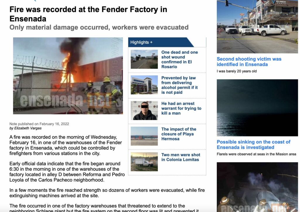 Пожар на фабрике Fender в Мексике Энсенада