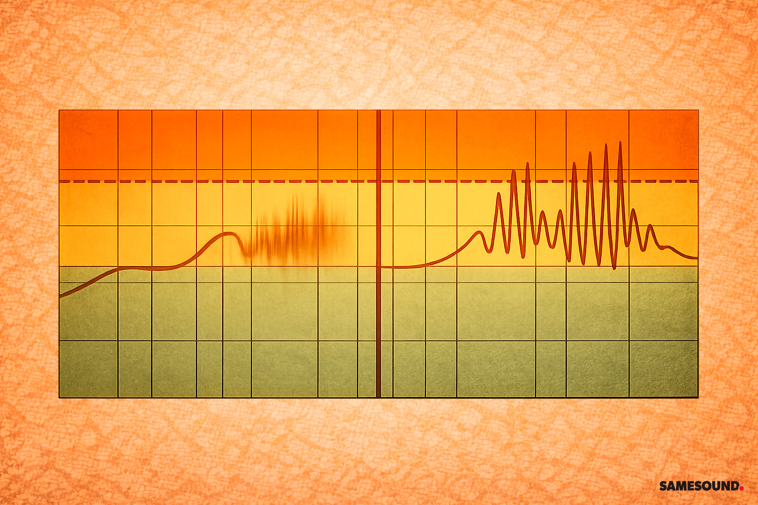 Сравнение транзиентов: детальная запись с чёткой атакой согласных и смазанная запись с потерей нюансов