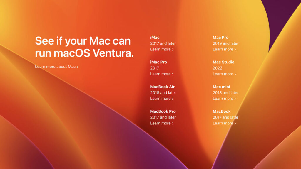 macOS Ventura список поддерживаемых Mac