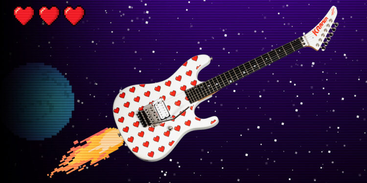 Kramer NightSwan Pixel Hearts 8-битная гитара ко дню всех влюбленных