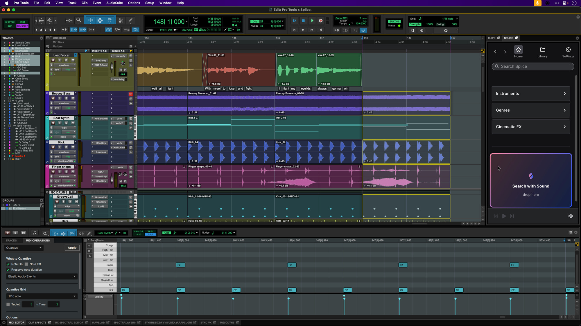 Окно Splice в Pro Tools 2025.6
