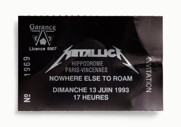 Билет на концерт Metallica в Hippodrome (Париж, Франция), 1993 год. Фото — Блейз Хейворд, Tickets Please.