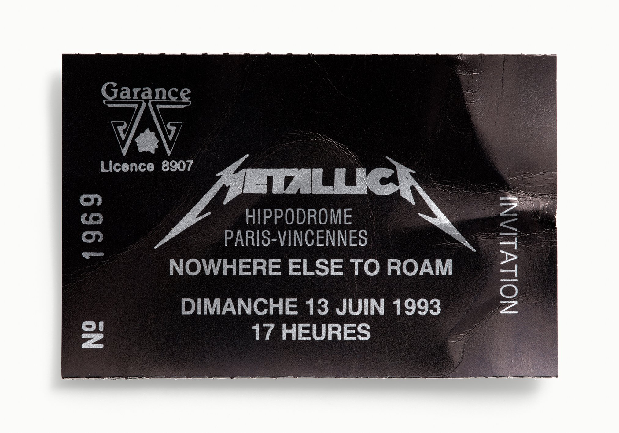 Билет на концерт Metallica в Hippodrome (Париж, Франция), 1993 год. Фото — Блейз Хейворд, Tickets Please.