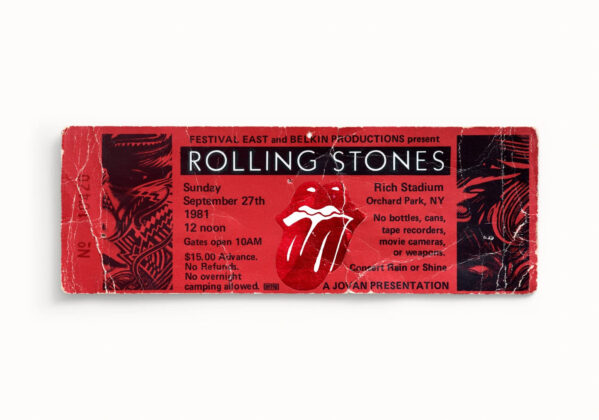 Билет на концерт The Rolling Stones в Rich Stadium (Нью-Йорк, США), 1981 год. Фото — Блейз Хейворд, Tickets Please.