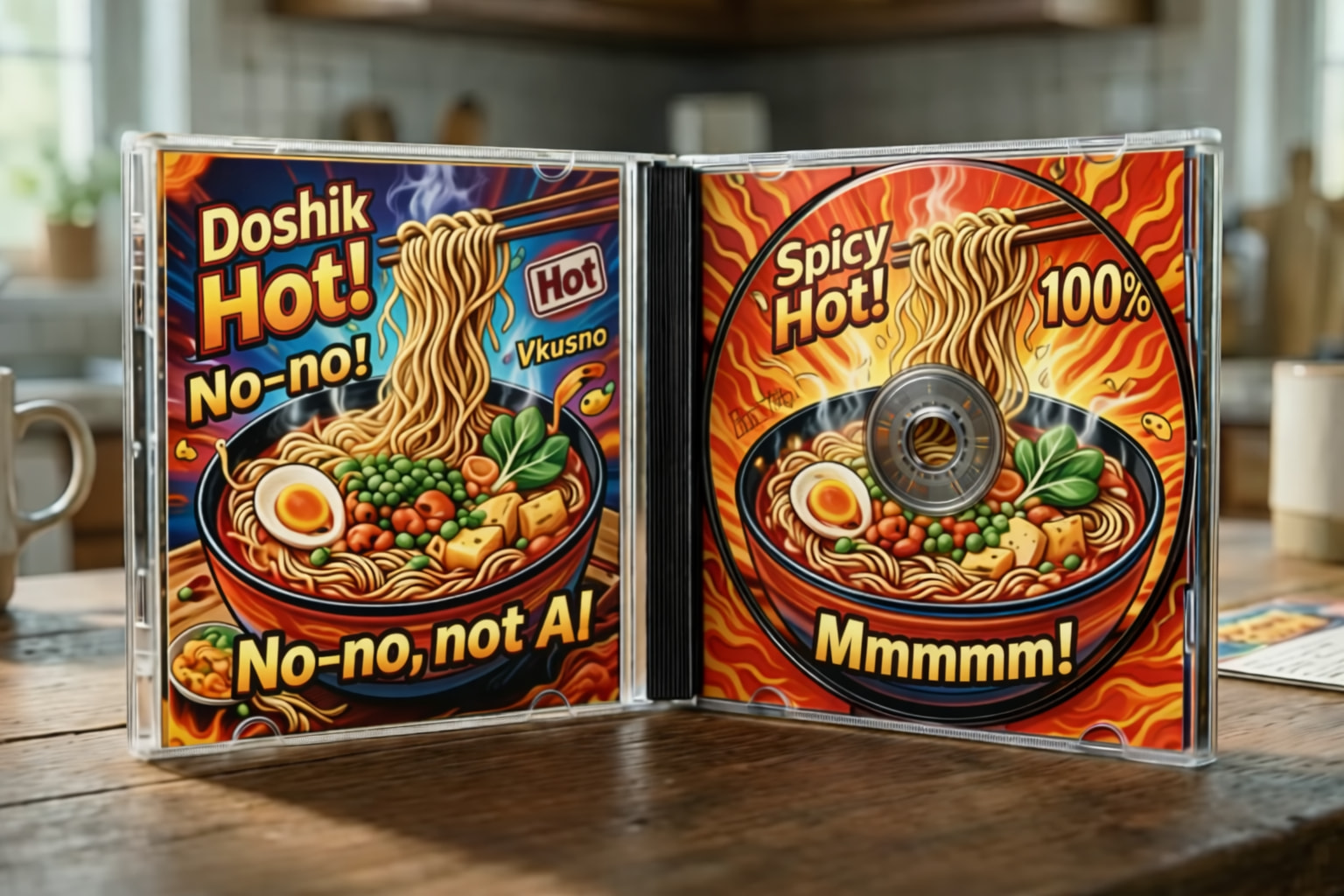 Компакт-диск с этикеткой в стиле лапши быстрого приготовления